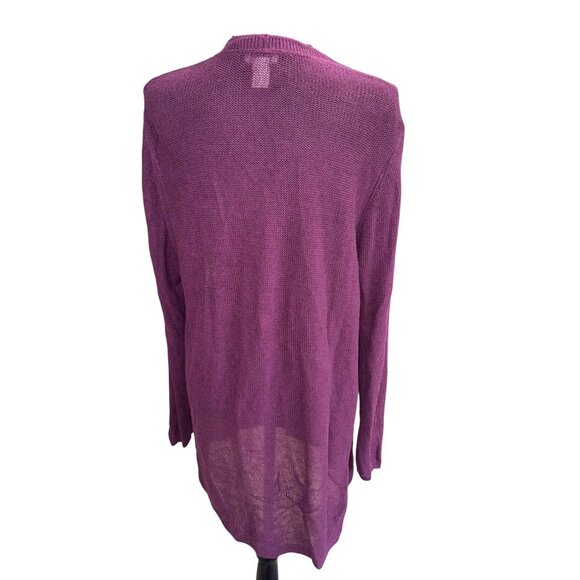 J. Jill Linen Purple Plum Burgundy Open Front Long Cardigan Sweater Lightweight - Picture 2 of 9